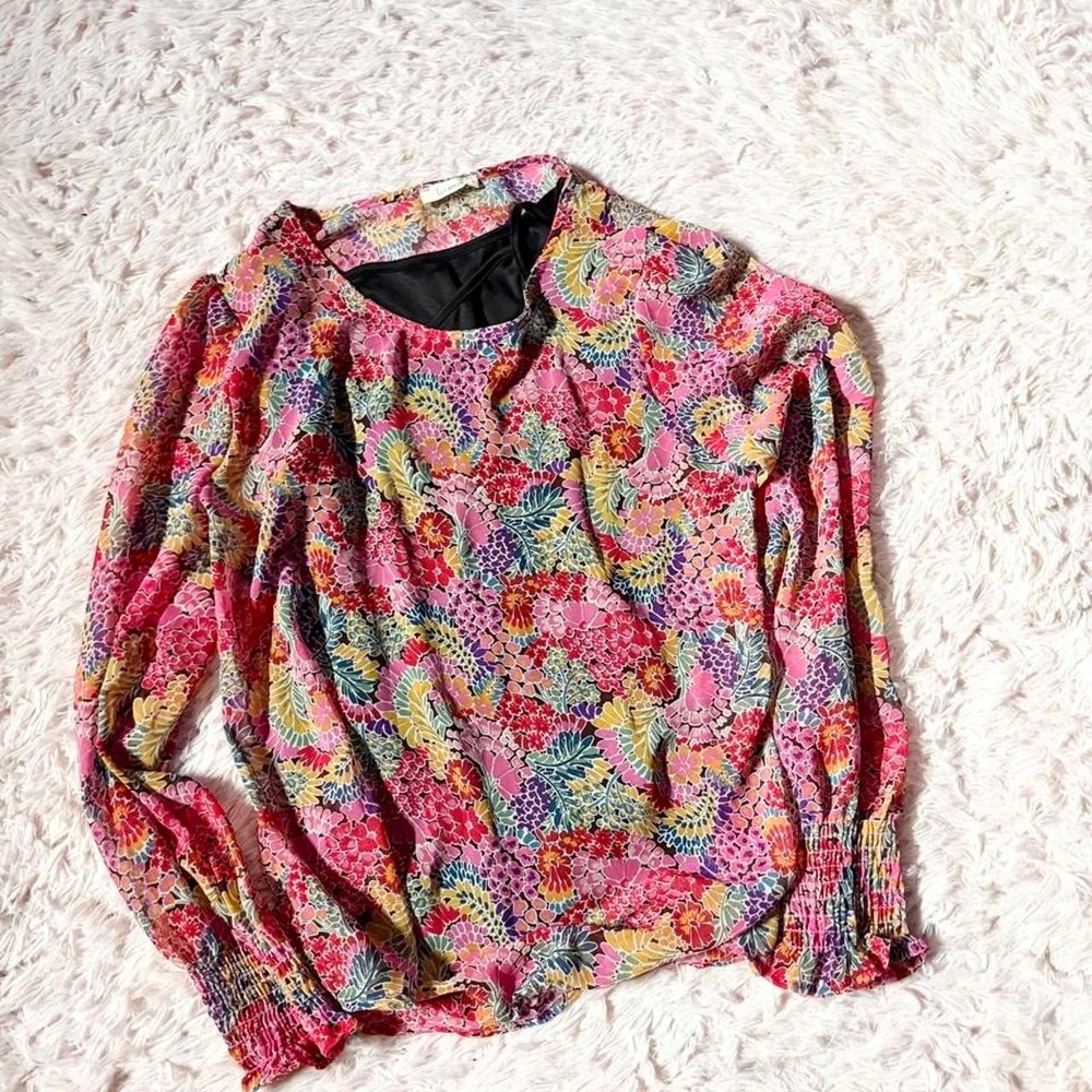 Colorful Flowing Floral Sheer Layering Whimsical Fairy Top Womens M Cottage Core